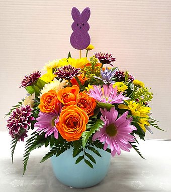 Easter Centerpiece Blue Container with a Peep