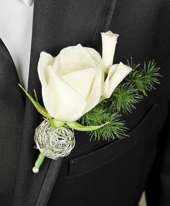 SPARKLY WHITE Prom Boutonniere