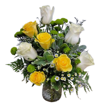 White & Yellow Roses Arrangement