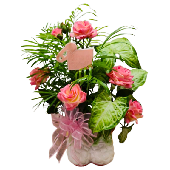 It\'s a Girl Double Bootie Planter & Silks
