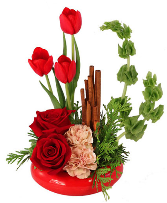 Red Hot Roses & Tulips Flower Arrangement