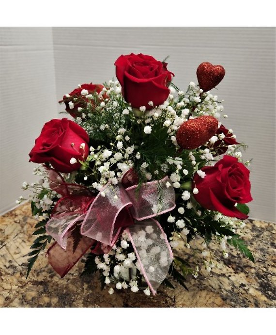 6 Roses 2 Hearts Rose Arrangement