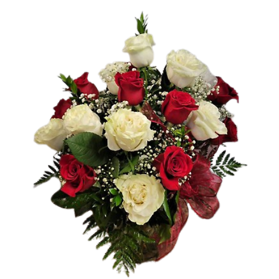 Vase of 2 Dozen Red and White Roses