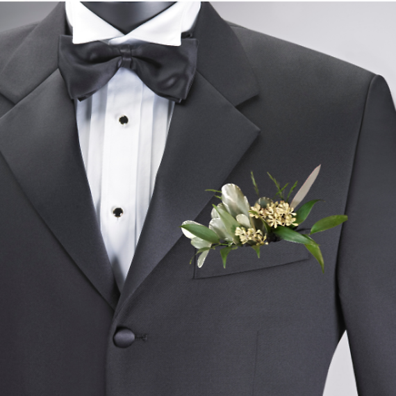 Greenery Pocket Square Boutonniere