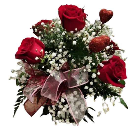 6 Roses 2 Hearts Rose Arrangement