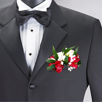 Spray Rose And Alstro Pocket Square Boutonniere